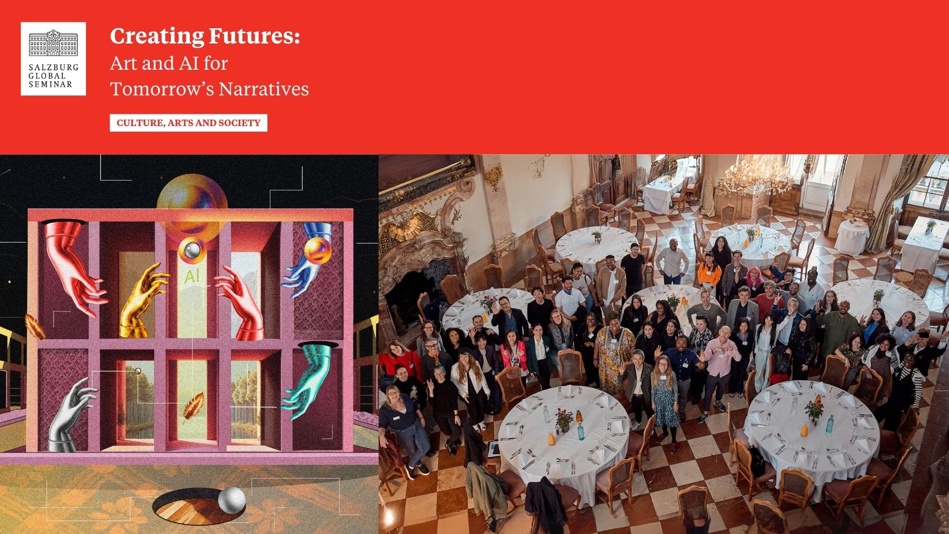 An illustration highlighting the creative process of Silvana Casuccio Martín alongside a group photo