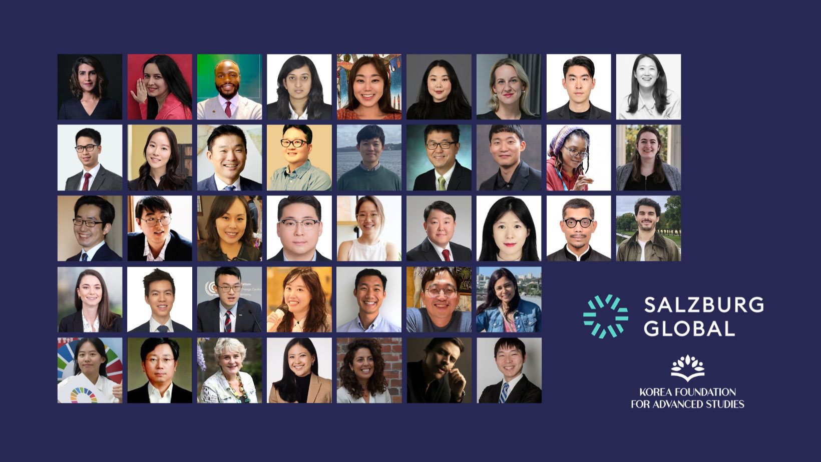 Collage of headshots showcasing participants of the KFAS-Salzburg Global Leadership Initiative.