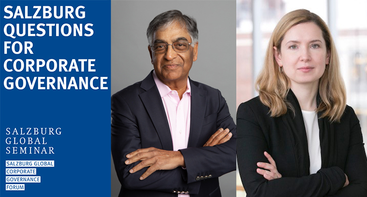  Left to right: Raj Gupta, Chairman Aptiv PLC and Avantor Inc, and Victoria Ivashina, the Lovett-Learned Chaired Professor of Finance and Head of the Finance Unit at Harvard Business School 