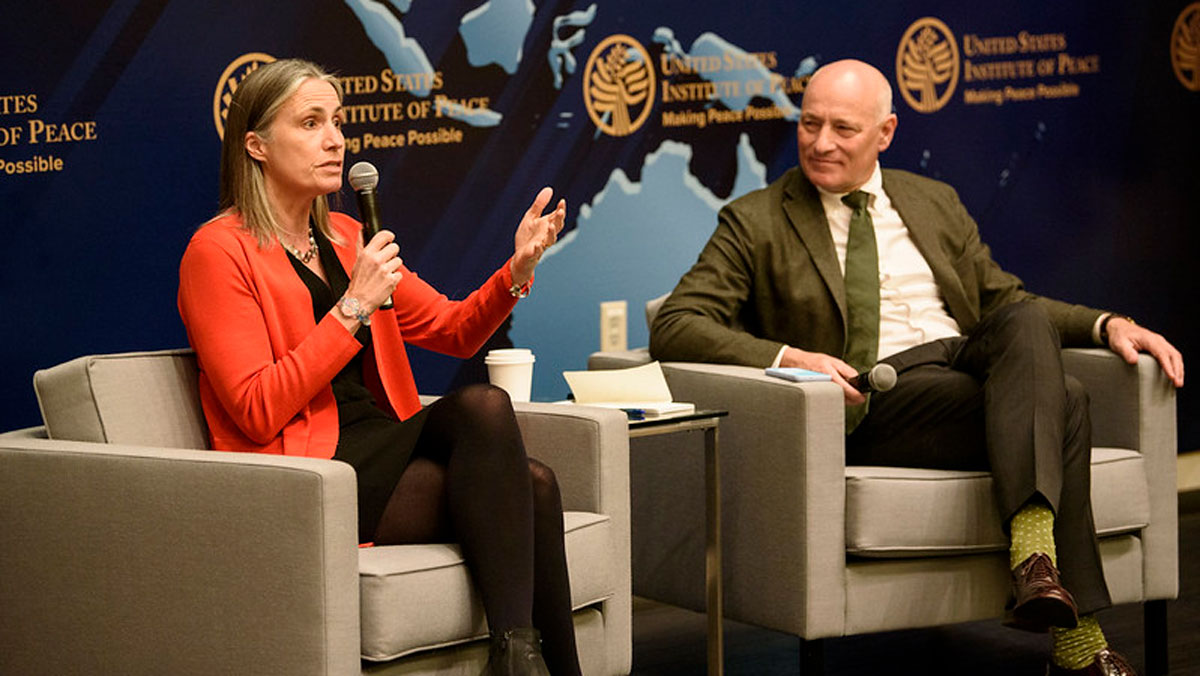 Fiona Hill in conversation with Martin Weiss during the Ninth Lloyd N. Cutler Lecture on the Rule of Law